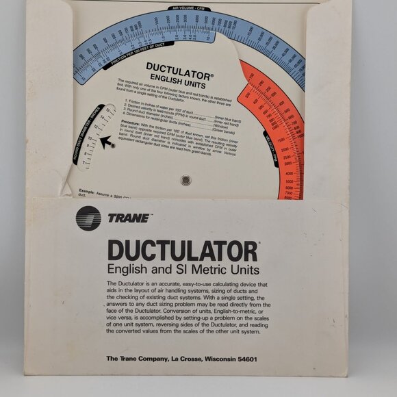 Ductulator Duct Sizing Tool / Slide Chart Graph - Includes Protective Sleeve - Picture 5 of 5